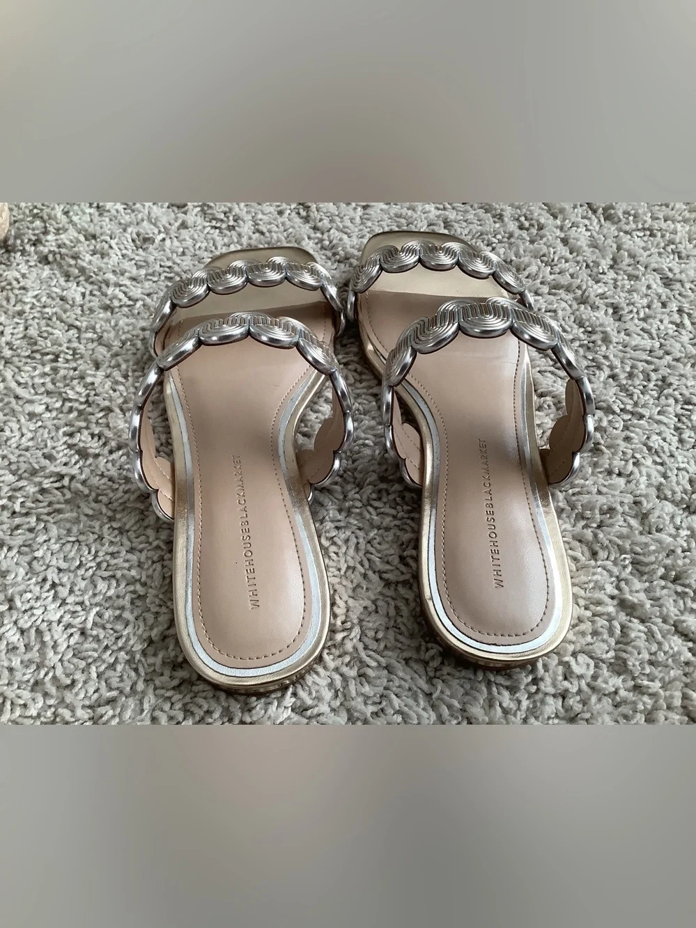 WORN ONCE! White House Black Market Mixed Metal Flat Sandal - Picture 5 of 9